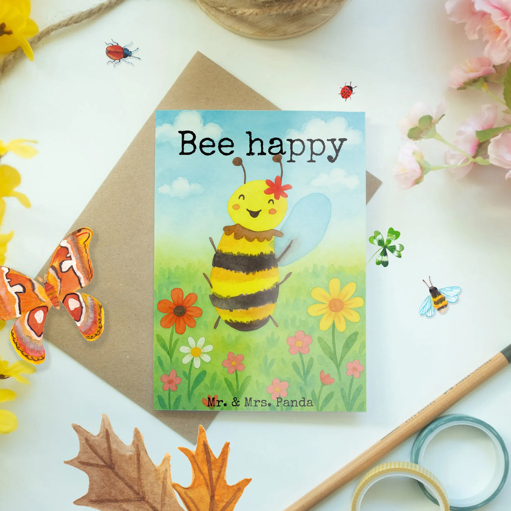 Greetings card bee happy Design Grußkarte, Klappkarte, Einladungskarte, Glückwunschkarte, Hochzeitskarte, Geburtstagskarte, Karte, Ansichtskarten, Biene, Wespe, Hummel