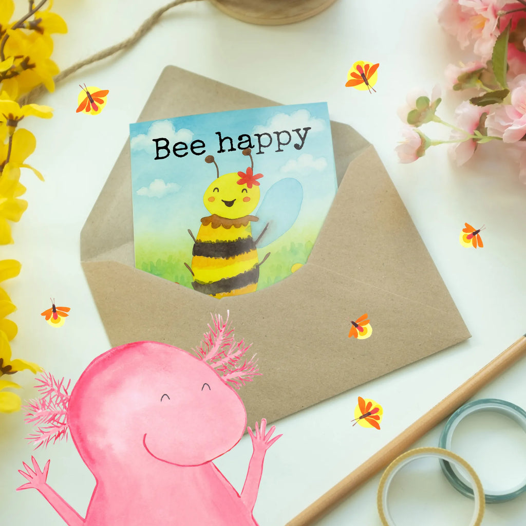 Greetings card bee happy Design Grußkarte, Klappkarte, Einladungskarte, Glückwunschkarte, Hochzeitskarte, Geburtstagskarte, Karte, Ansichtskarten, Biene, Wespe, Hummel