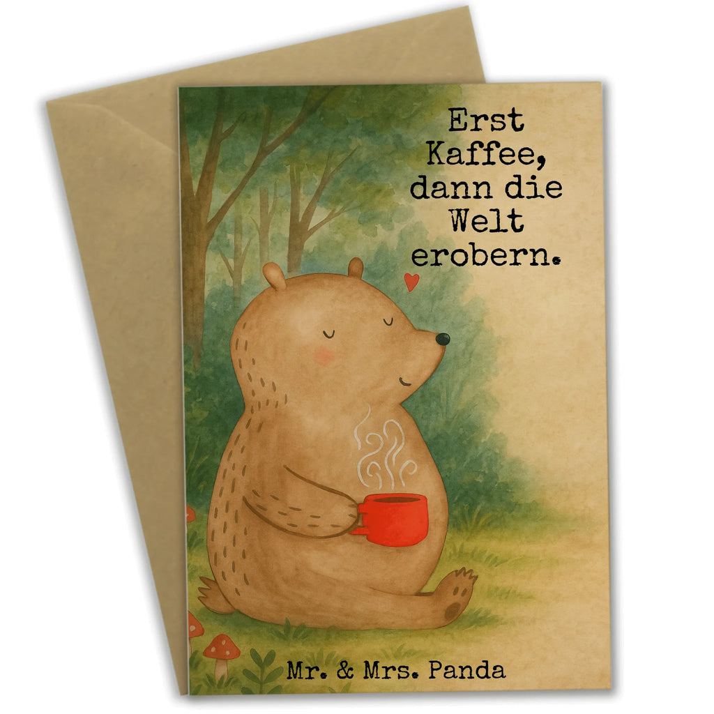 Grußkarte Bär Kaffee Design Grußkarte, Klappkarte, Einladungskarte, Glückwunschkarte, Hochzeitskarte, Geburtstagskarte, Karte, Ansichtskarten, Bär, Teddy, Teddybär, Kaffee, Coffee, Bären, guten Morgen, Morgenroutine, Welt erobern, Welt retten, Motivation