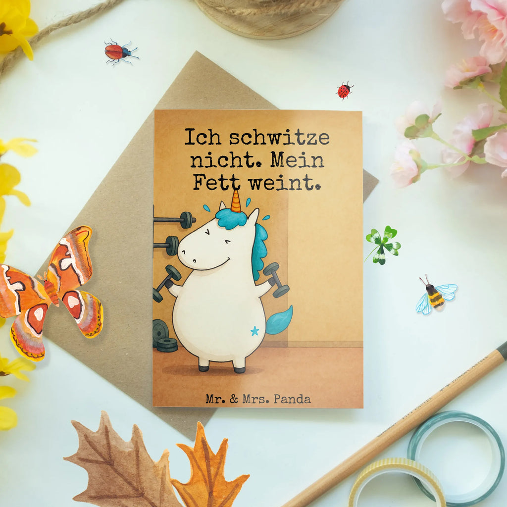 Greetings card unicorn fitness Design Grußkarte, Klappkarte, Einladungskarte, Glückwunschkarte, Hochzeitskarte, Geburtstagskarte, Karte, Ansichtskarten, Einhorn, Einhörner, Einhorn Deko, Unicorn, Gym, Fitness, Fitnessstudio, Diät, Abnehmen, Sport, Pumpen, Geräte, Sixpack