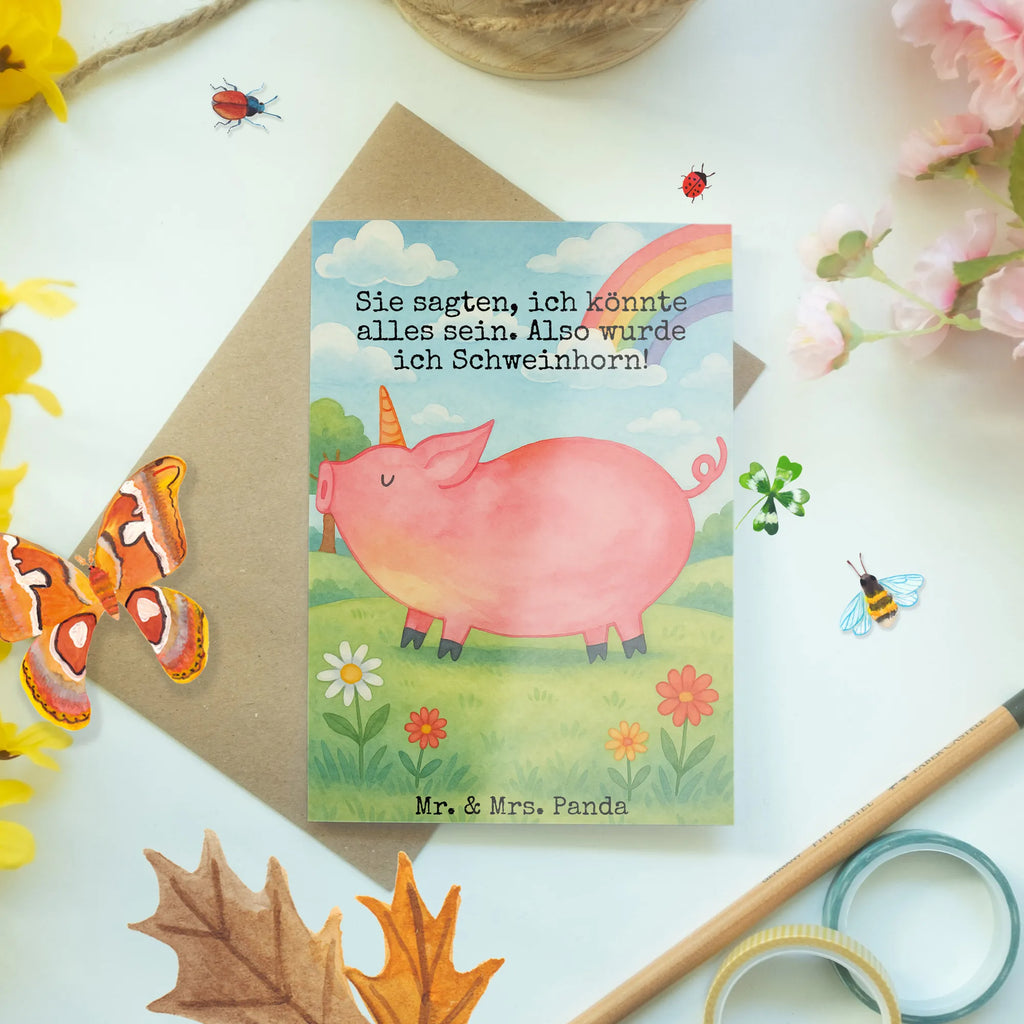 Grußkarte Einhorn Schwein Design Grußkarte, Klappkarte, Einladungskarte, Glückwunschkarte, Hochzeitskarte, Geburtstagskarte, Karte, Ansichtskarten, Einhorn, Einhörner, Einhorn Deko, Unicorn, Party, Spaß, Schwein, Schweinhorn, Bauer, witzig. lustig, Spruch, geschenk, Pig, Piggy, funny, english, englisch