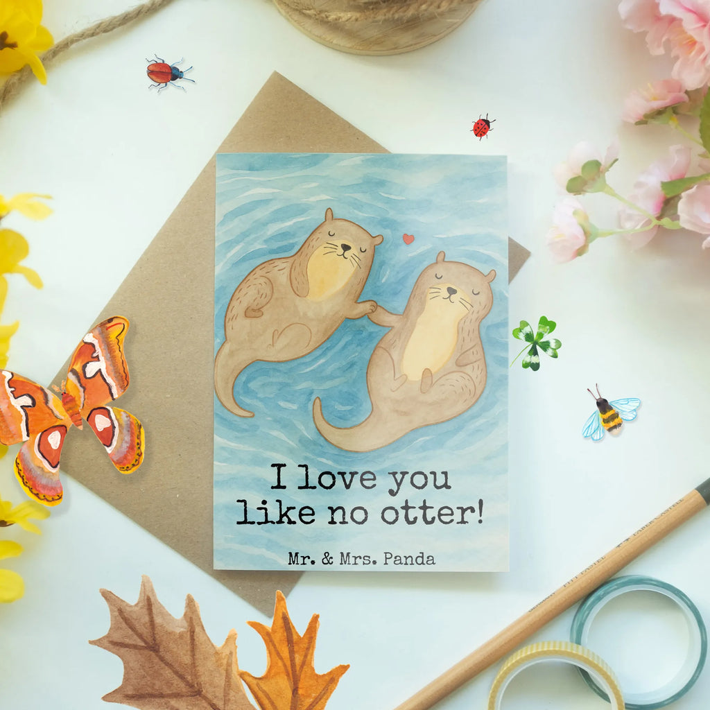 Greetings card otter holding hands Design Grußkarte, Klappkarte, Einladungskarte, Glückwunschkarte, Hochzeitskarte, Geburtstagskarte, Karte, Ansichtskarten, Otter, Fischotter, Seeotter, Otter Seeotter See Otter