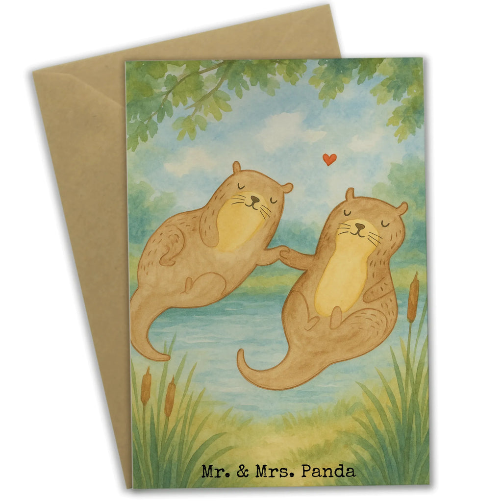 Greetings card otter holding hands Design Grußkarte, Klappkarte, Einladungskarte, Glückwunschkarte, Hochzeitskarte, Geburtstagskarte, Karte, Ansichtskarten, Otter, Fischotter, Seeotter, Otter Seeotter See Otter