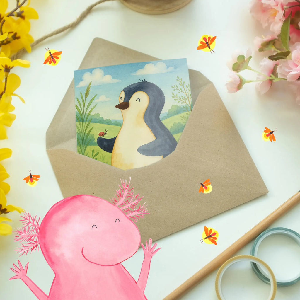 Greetings card Penguin ladybug Design Ansichtskarten, Klappkarte, Geburtstagskarte, Hochzeitskarte, Glückwunschkarte, Grußkarte, Einladungskarte, Karte, Pinguin, Lebensfreude, Pinguine, Glück, Wunder, Liebe, Marienkäfer, Freude