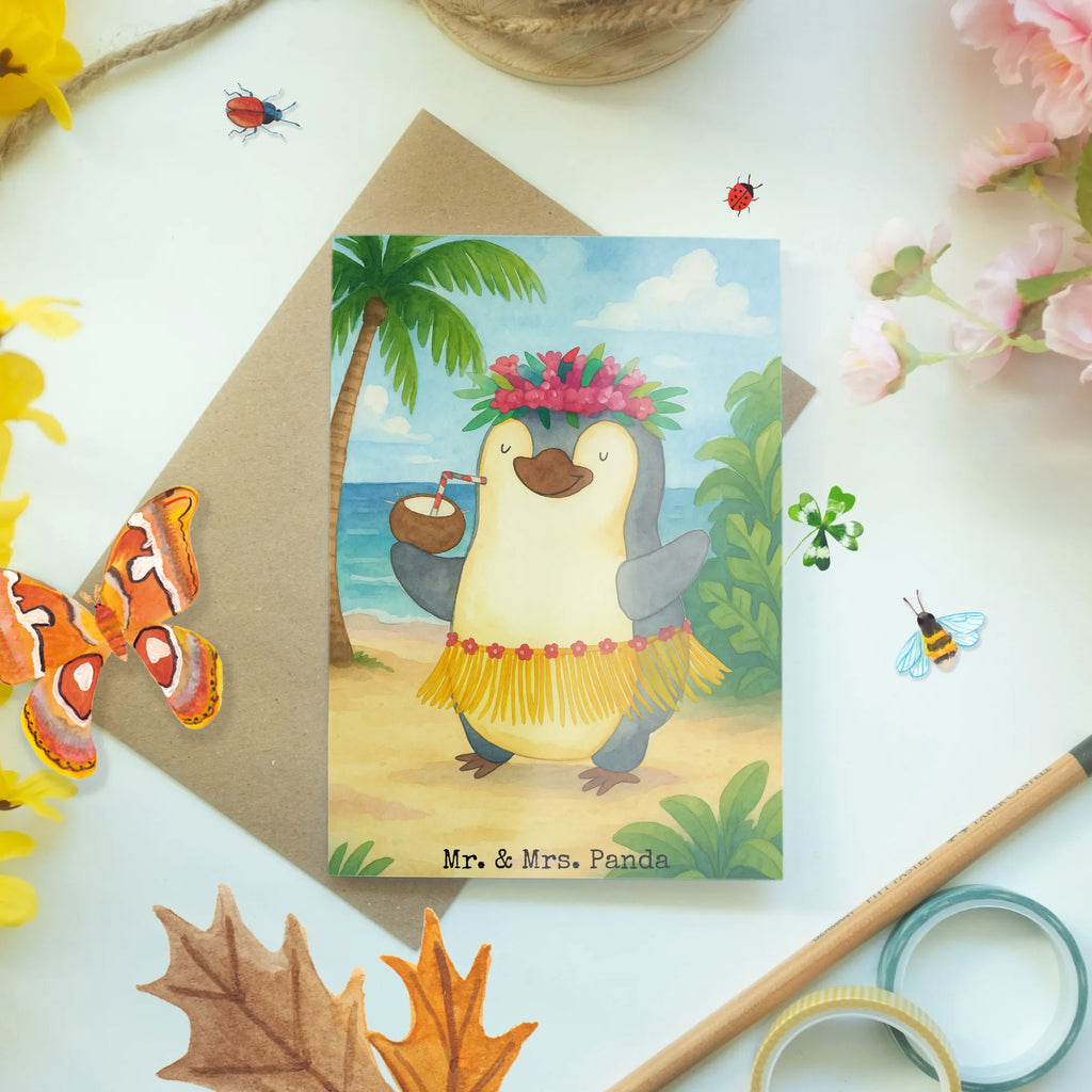 Greetings card Penguin coconut Design Grußkarte, Klappkarte, Einladungskarte, Glückwunschkarte, Hochzeitskarte, Geburtstagskarte, Karte, Ansichtskarten, Pinguin, Aloha, Hawaii, Urlaub, Kokosnuss, Pinguine