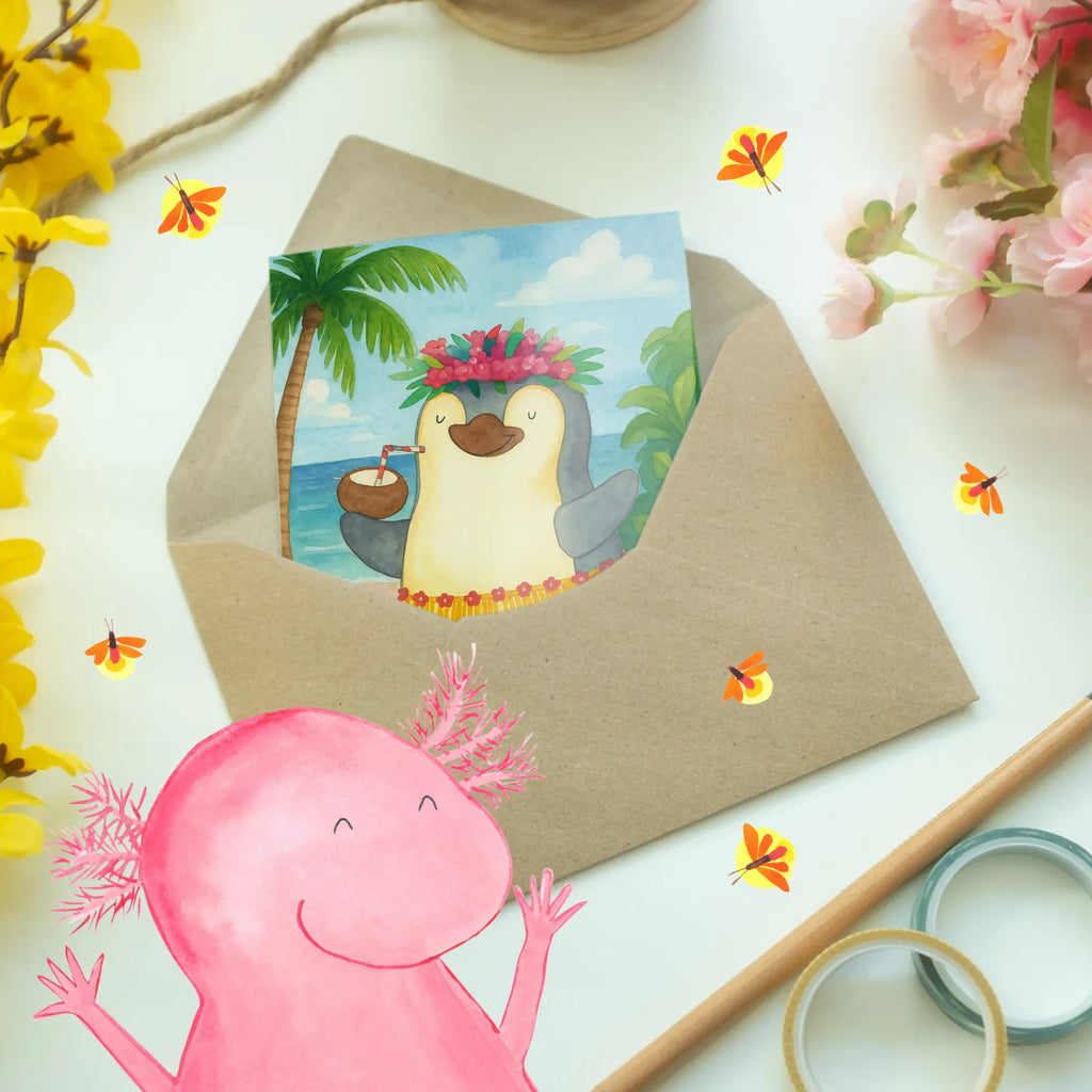 Greetings card Penguin coconut Design Grußkarte, Klappkarte, Einladungskarte, Glückwunschkarte, Hochzeitskarte, Geburtstagskarte, Karte, Ansichtskarten, Pinguin, Aloha, Hawaii, Urlaub, Kokosnuss, Pinguine