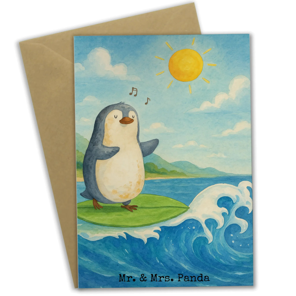 Greetings card Penguin surfer Design Grußkarte, Klappkarte, Einladungskarte, Glückwunschkarte, Hochzeitskarte, Geburtstagskarte, Karte, Ansichtskarten, Pinguin, Pinguine, surfen, Surfer, Hawaii, Urlaub, Wellen, Wellen reiten, Portugal