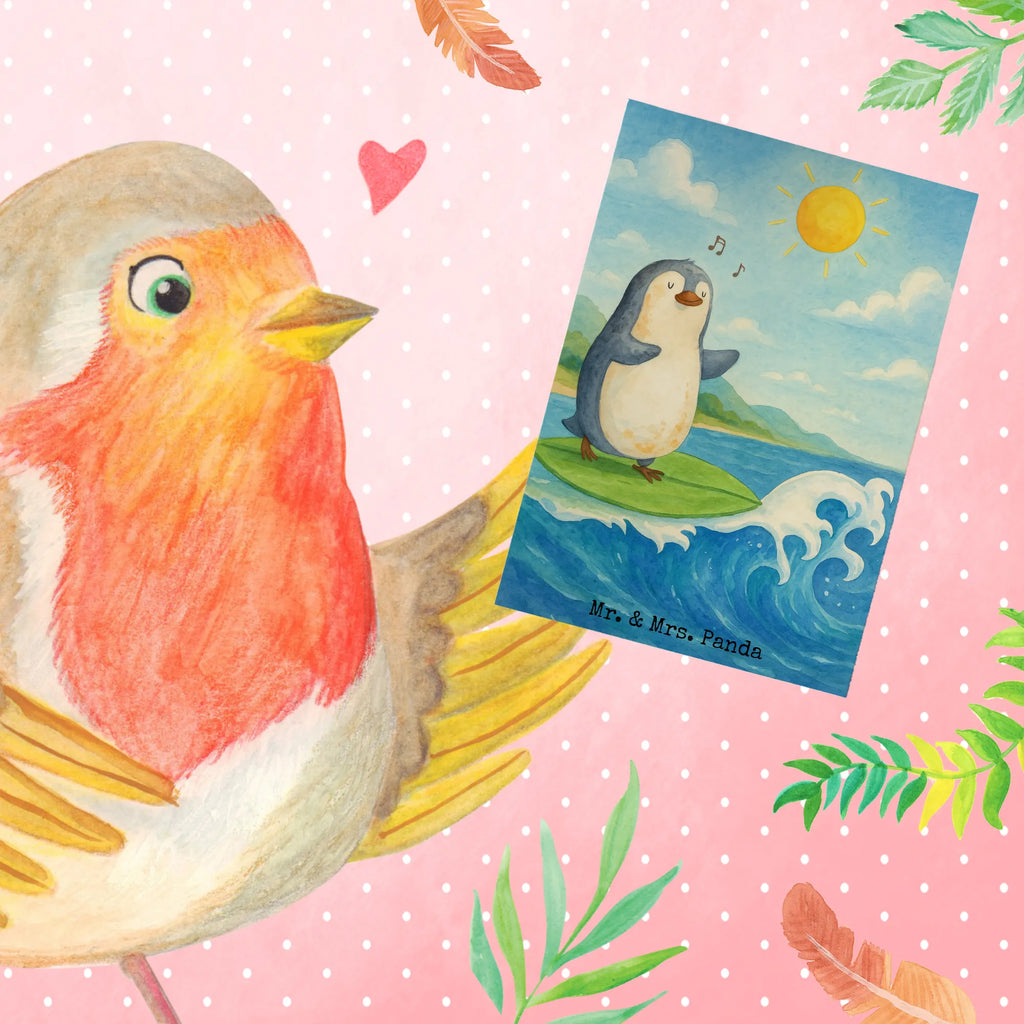 Greetings card Penguin surfer Design Grußkarte, Klappkarte, Einladungskarte, Glückwunschkarte, Hochzeitskarte, Geburtstagskarte, Karte, Ansichtskarten, Pinguin, Pinguine, surfen, Surfer, Hawaii, Urlaub, Wellen, Wellen reiten, Portugal