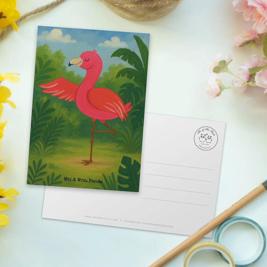 Postcard flamingo yoga Design Postkarte, Karte, Geschenkkarte, Grußkarte, Einladung, Ansichtskarte, Geburtstagskarte, Einladungskarte, Dankeskarte, Ansichtskarten, Einladung Geburtstag, Einladungskarten Geburtstag, Flamingo, Vogel, Yoga, Namaste, Achtsamkeit, Yoga-Übung, Entspannung, Ärger, Aufregen, Tiefenentspannung
