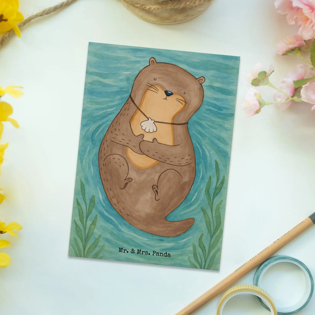 Pocztówka wydra muszla Design Ansichtskarten, Ansichtskarte, Postkarte, Karte, Einladungskarte, Einladung Geburtstag, Geschenkkarte, Geburtstagskarte, Grußkarte, Einladung, Dankeskarte, Einladungskarten Geburtstag, Otter, Fischotter, Seeotter, Büro, Motivation, grübeln, Otterliebe, träumen, Tagträumen
