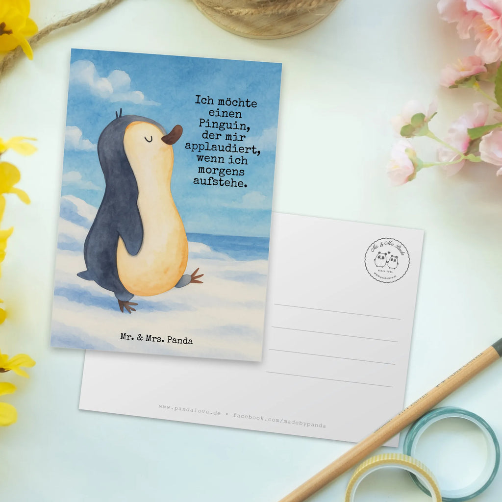 Postcard Penguin march Design North Pole, Penguins, late riser, early riser, penguins