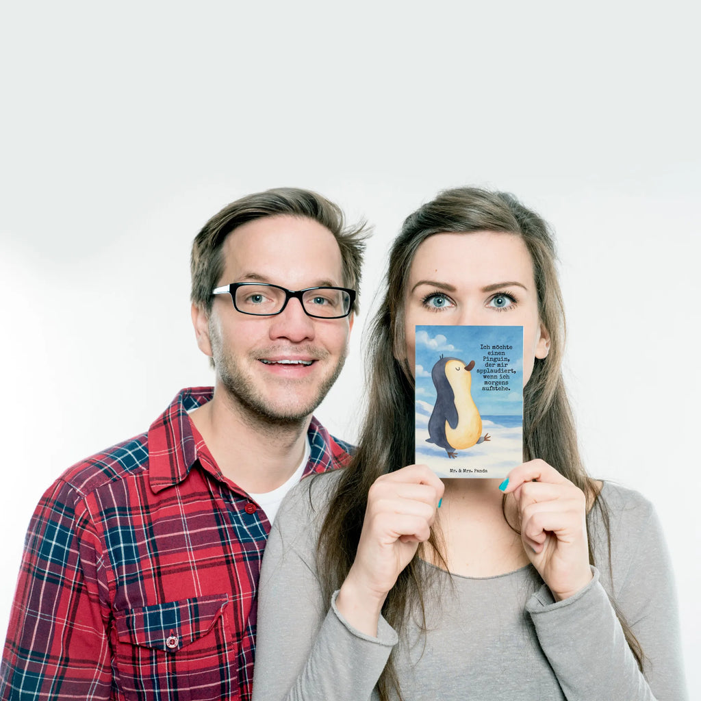 Postcard Penguin march Design North Pole, Penguins, late riser, early riser, penguins