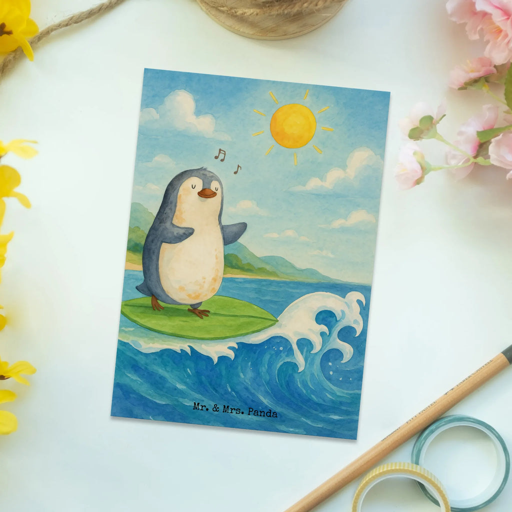 Postkarte Pinguin Surfer Design Designkarte, einzelkarte, Ansichtskarten, kunstkarte, Postkarten, Kunstkarten, Grußkarte, Fotokarte, bildkarte, spruchkarte, Postkarte, Motivkarte, Ansichtskarte, Pinguin, Surfen, Portugal, Pinguine, Wellen Reiten, Surfer, Hawaii, Urlaub, Wellen