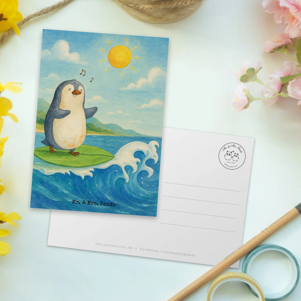 Postkarte Pinguin Surfer Design Designkarte, einzelkarte, Ansichtskarten, kunstkarte, Postkarten, Kunstkarten, Grußkarte, Fotokarte, bildkarte, spruchkarte, Postkarte, Motivkarte, Ansichtskarte, Pinguin, Surfen, Portugal, Pinguine, Wellen Reiten, Surfer, Hawaii, Urlaub, Wellen