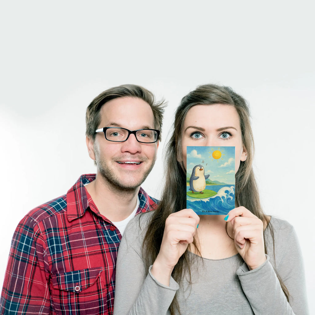 Postkarte Pinguin Surfer Design Designkarte, einzelkarte, Ansichtskarten, kunstkarte, Postkarten, Kunstkarten, Grußkarte, Fotokarte, bildkarte, spruchkarte, Postkarte, Motivkarte, Ansichtskarte, Pinguin, Surfen, Portugal, Pinguine, Wellen Reiten, Surfer, Hawaii, Urlaub, Wellen