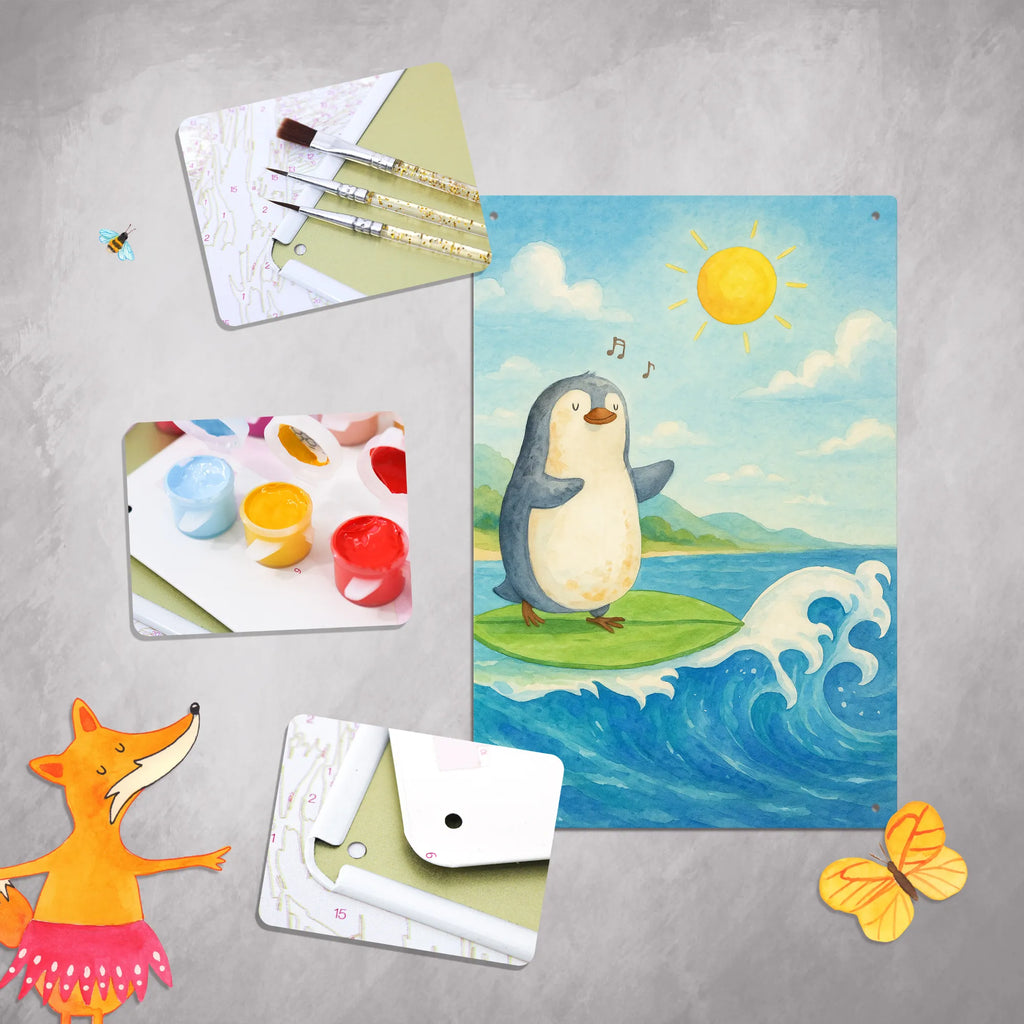 Paint by Numbers Metal Sign Penguin surfer Design Penguin, North Pole, Winter, Penguins, waves, surfers, holidays, surfing, wave riding, penguins, Hawaii, Portugal