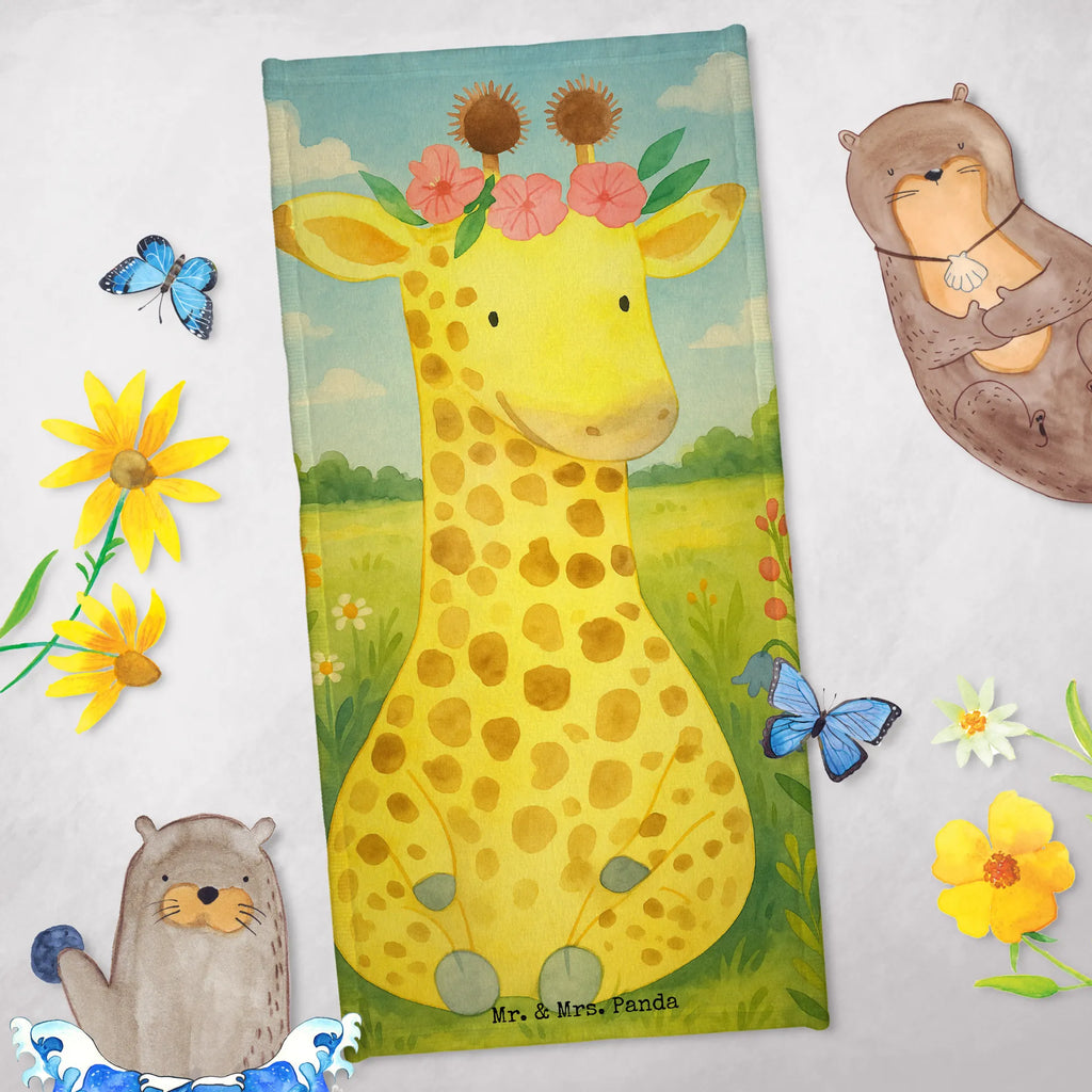 Hand towel giraffe flower wreath Design Duschtuch, Badetuch, Strandtuch, Saunatuch, Kinder Handtuch, Afrika, Wildtiere, Giraffe, Blumenkranz, Abenteurer, Selbstliebe, Freundin