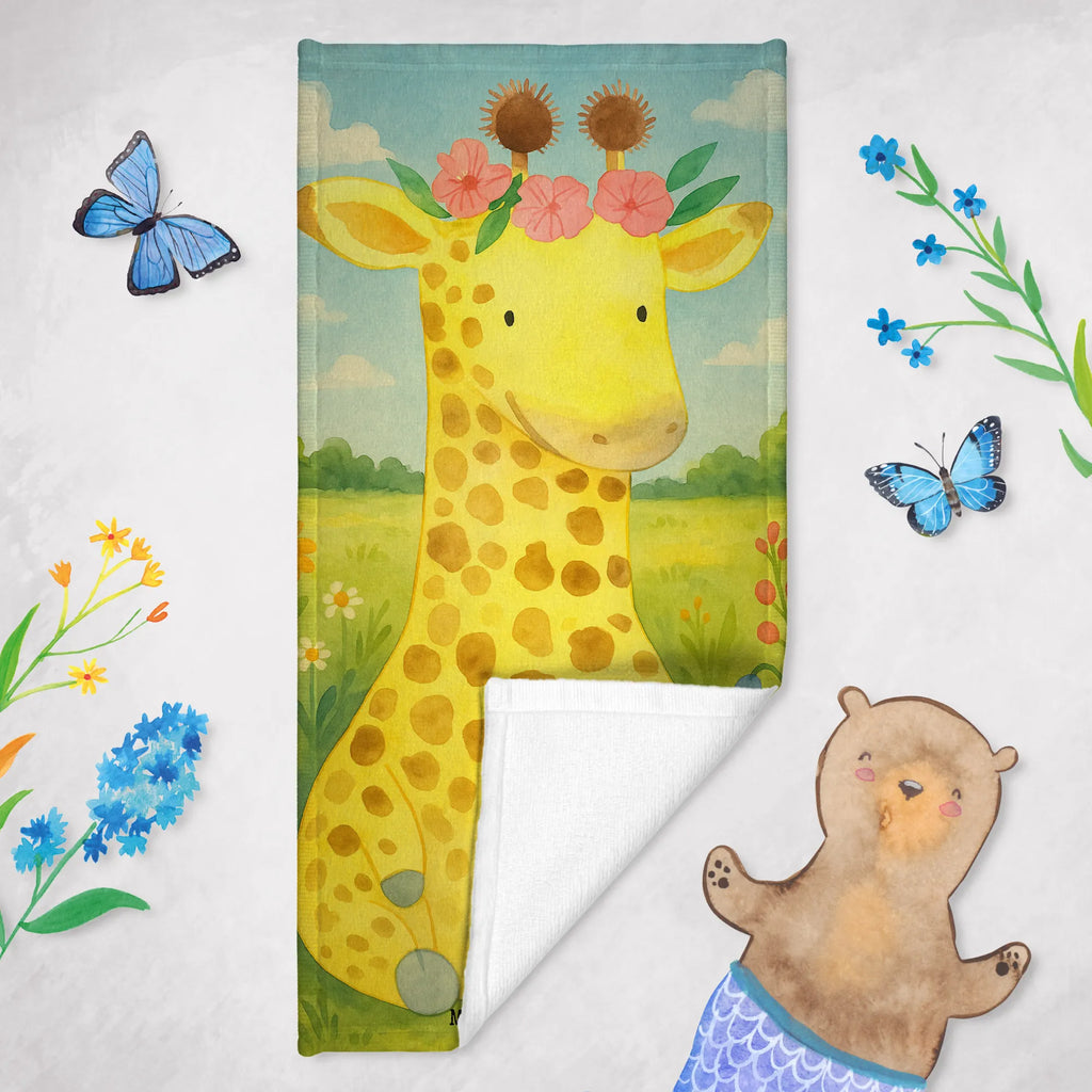 Hand towel giraffe flower wreath Design Duschtuch, Badetuch, Strandtuch, Saunatuch, Kinder Handtuch, Afrika, Wildtiere, Giraffe, Blumenkranz, Abenteurer, Selbstliebe, Freundin