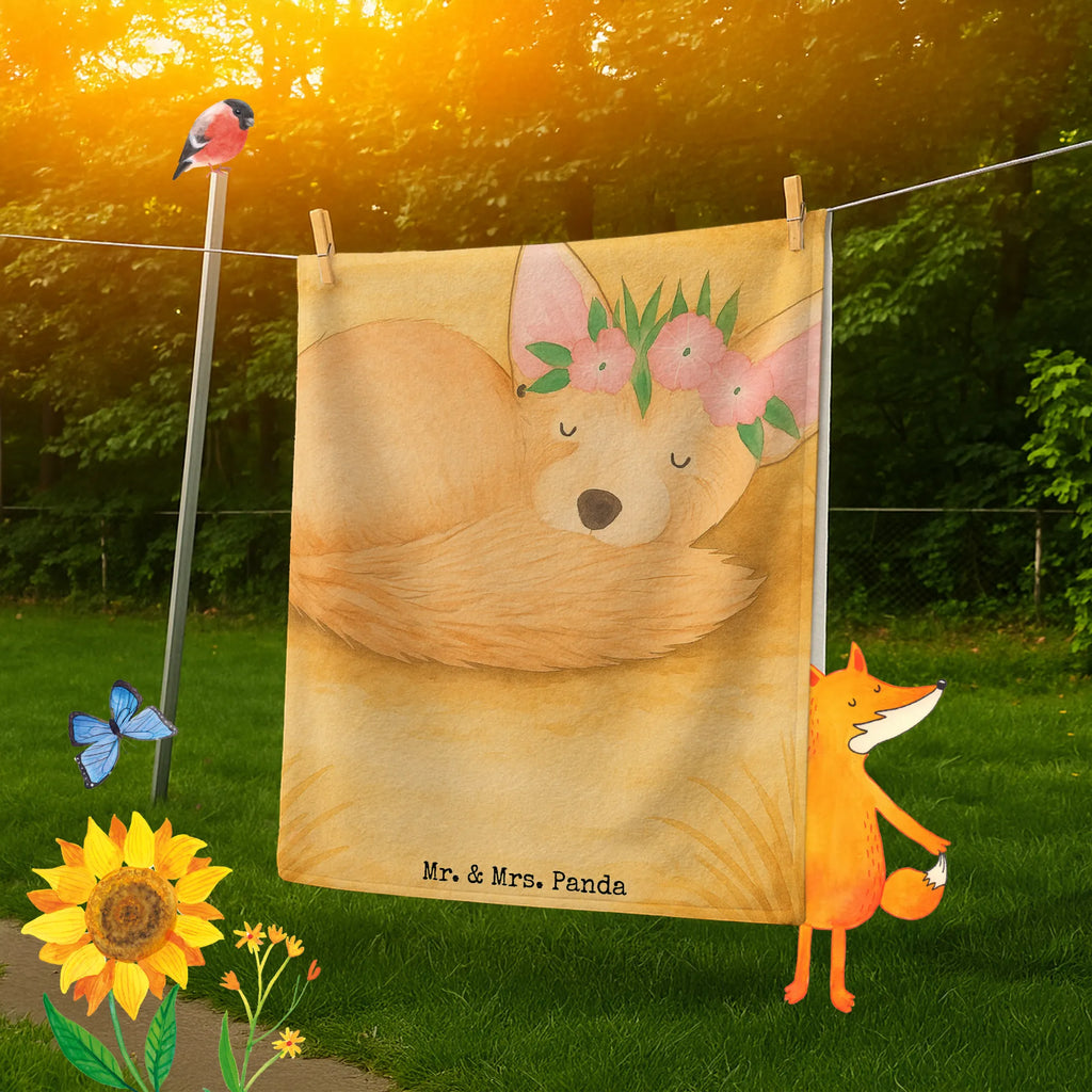 70 x 140 ręcznik lis pustynny kwiaty Design Duschtuch, Badetuch, Strandtuch, Saunatuch, Kinder Handtuch, Afrika, Wildtiere, Wüste, Wüstenfuchs, Blumen, Blumenkranz, Glücklich