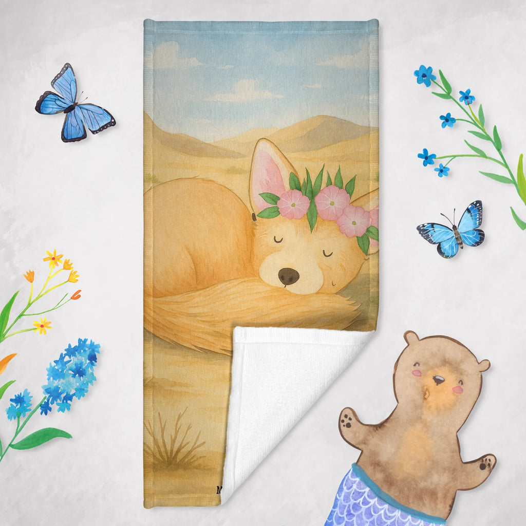 70 x 140 ręcznik lis pustynny kwiaty Design Duschtuch, Badetuch, Strandtuch, Saunatuch, Kinder Handtuch, Afrika, Wildtiere, Wüste, Wüstenfuchs, Blumen, Blumenkranz, Glücklich