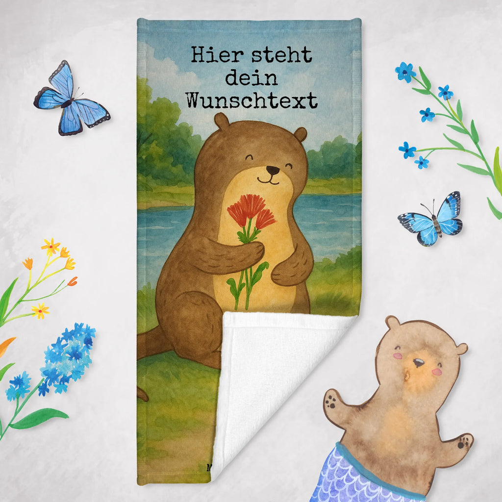 Personalized Bath Towel otter Bunch of flowers Design Strandtuch mit Namen, Kinder Handtuch mit Namen, Personalisiertes Handtuch, Saunatuch mit Namen, Badetuch mit Namen, Duschtuch mit Namen, Personalisiertes Badetuch, Otter, Fischotter, Seeotter, Otter Seeotter See Otter