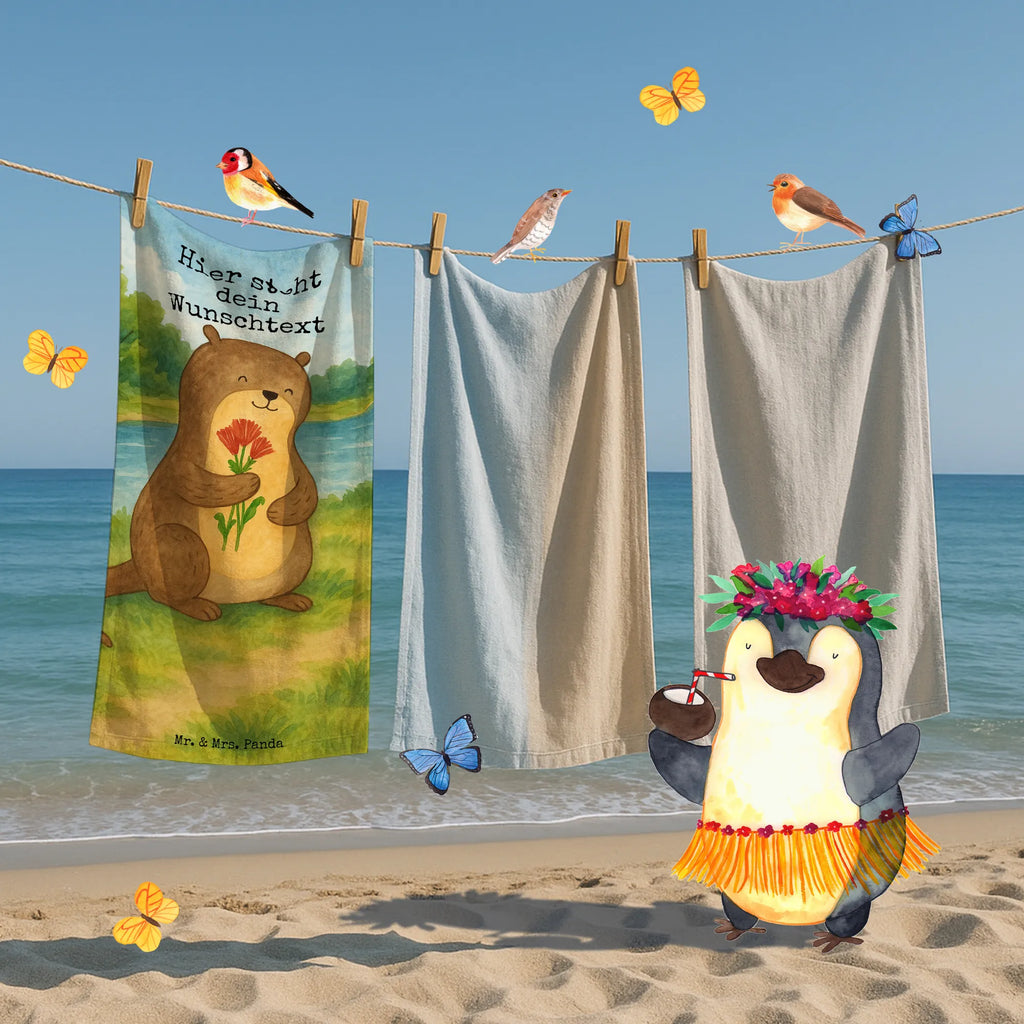 Personalized Bath Towel otter Bunch of flowers Design Strandtuch mit Namen, Kinder Handtuch mit Namen, Personalisiertes Handtuch, Saunatuch mit Namen, Badetuch mit Namen, Duschtuch mit Namen, Personalisiertes Badetuch, Otter, Fischotter, Seeotter, Otter Seeotter See Otter