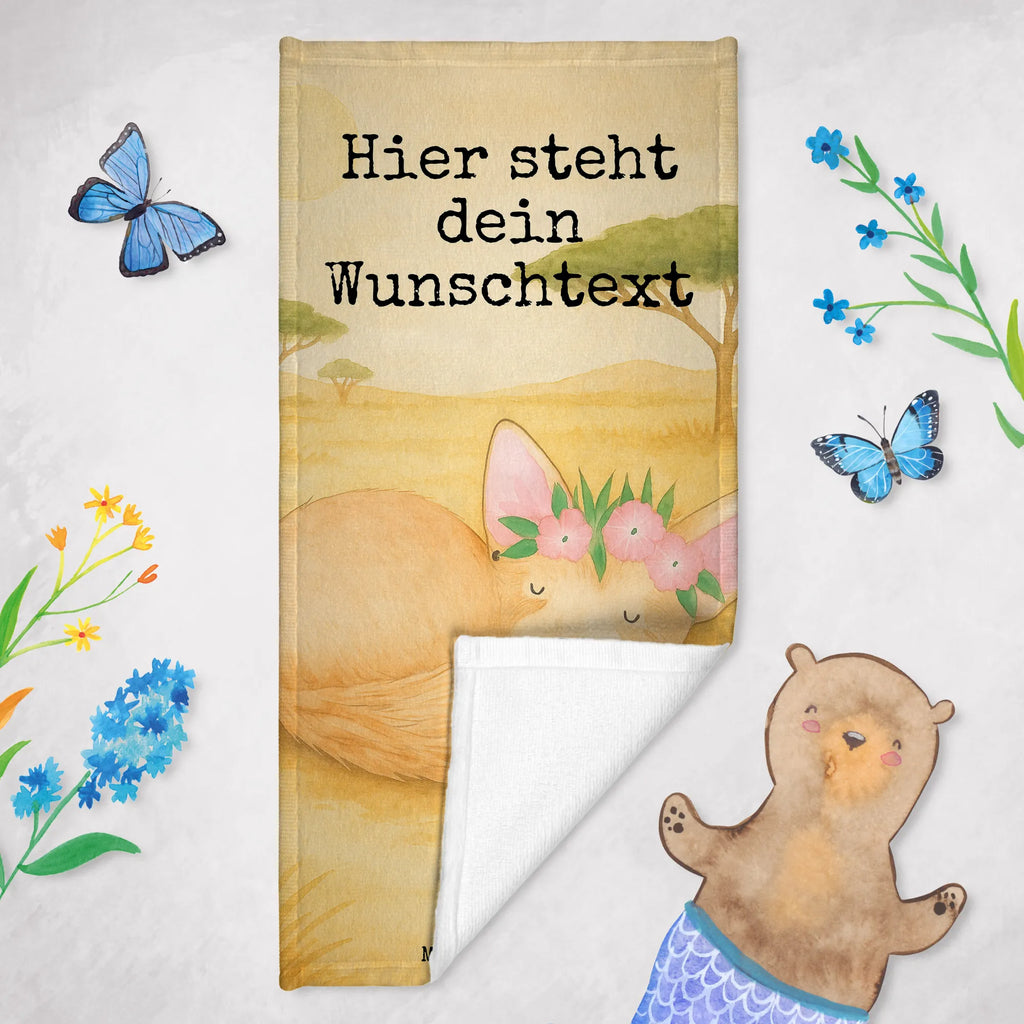 Personalized Bath Towel desert fox Flower Design Duschtuch mit Namen, Saunatuch mit Namen, Personalisiertes Handtuch, Strandtuch mit Namen, Kinder Handtuch mit Namen, Personalisiertes Badetuch, Badetuch mit Namen, Afrika, Wildtiere, Blumen, Glücklich, Wüstenfuchs, Blumenkranz, Wüste