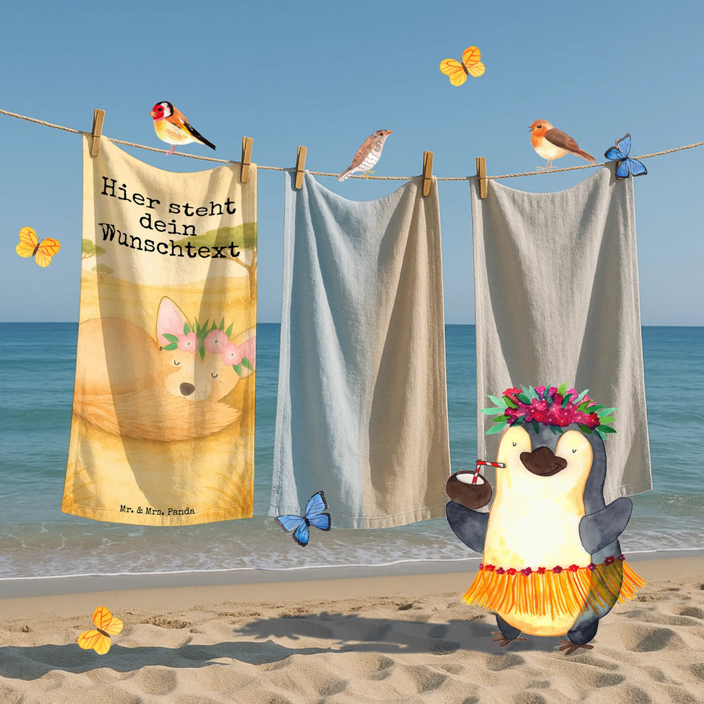 Personalized Bath Towel desert fox Flower Design Duschtuch mit Namen, Saunatuch mit Namen, Personalisiertes Handtuch, Strandtuch mit Namen, Kinder Handtuch mit Namen, Personalisiertes Badetuch, Badetuch mit Namen, Afrika, Wildtiere, Blumen, Glücklich, Wüstenfuchs, Blumenkranz, Wüste