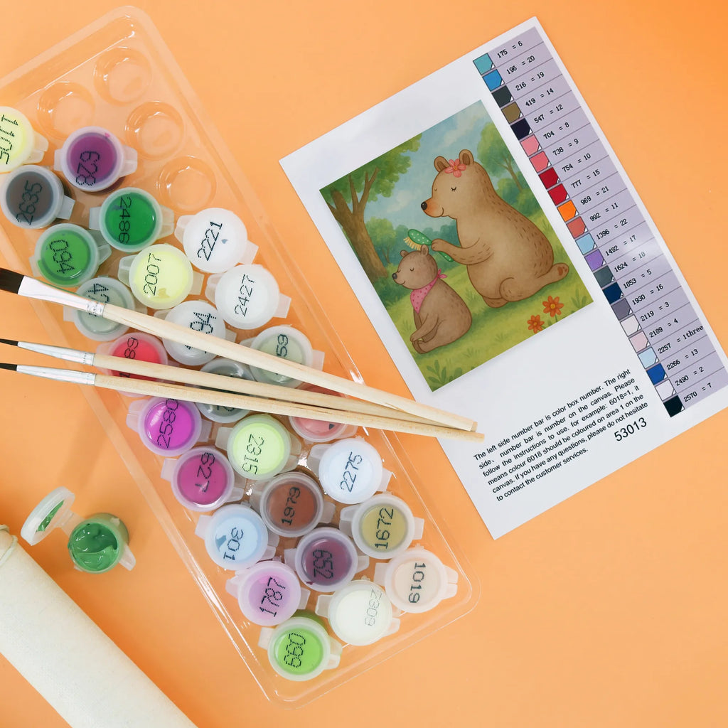 Malen nach Zahlen Bär Kind Design Künstler, Bastelidee, DIY, Malen, Ausmalbild, Malen nach Zahlen, Kunstwerk, Baseln, Kreativität, Familie, Vatertag, Muttertag, Bruder, Schwester, Mama, Papa, Oma, Opa, Mutter, Mutti, Geschenk