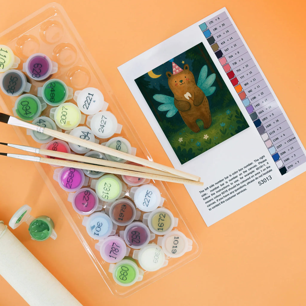 Paint by Numbers bear tooth fairy Design bear, teddy, teddy bear, cuddly toy, first tooth, milk tooth, Tooth fairy, fairy