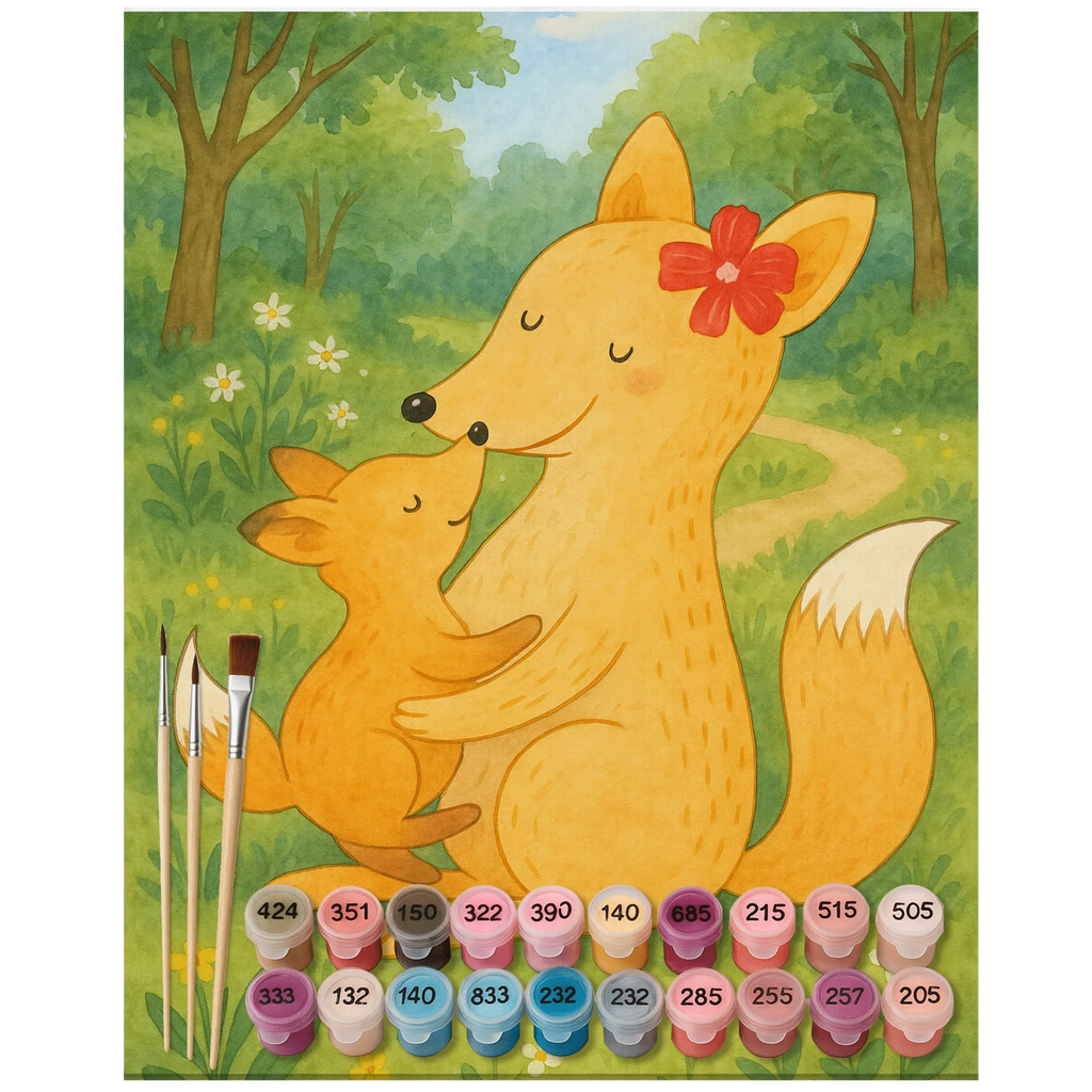 Paint by Numbers Fox mummy Design Family, Father's Day, Mother's Day, brother, sister, Mom, Dad, mom, present, mother, best daughter, daughter, favourite daughter
