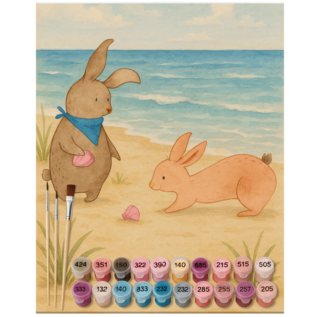 Malen nach Zahlen Hasen Muschel Design Künstler, Baseln, Malen nach Zahlen, Kunstwerk, DIY, Bastelidee, Kreativität, Malen, Ausmalbild, Familie, Vatertag, Muttertag, Bruder, Schwester, Mama, Papa, Oma, Opa, Freundinnen, Muscheln, Hasen, beste Freundin, BFF, Meer, Freundin, best friends, Muscheln sammeln