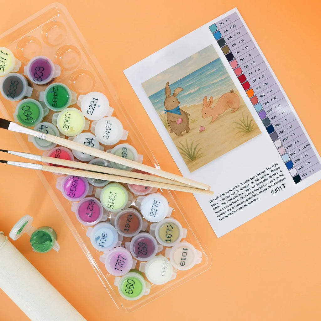 Malen nach Zahlen Hasen Muschel Design Künstler, Baseln, Malen nach Zahlen, Kunstwerk, DIY, Bastelidee, Kreativität, Malen, Ausmalbild, Familie, Vatertag, Muttertag, Bruder, Schwester, Mama, Papa, Oma, Opa, Freundinnen, Muscheln, Hasen, beste Freundin, BFF, Meer, Freundin, best friends, Muscheln sammeln