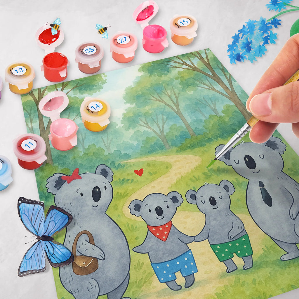 Malowanie według numerów Rodzina koali dwa Design Künstler, Malen, Kreativität, DIY, Malen nach Zahlen, Kunstwerk, Ausmalbild, Bastelidee, Baseln, Familie, Vatertag, Muttertag, Bruder, Schwester, Mama, Papa, Oma, Opa, Koalabär, beste Familie, Familienzeit, Koala, Familienleben, Lieblingsfamilie, Koalafamilie