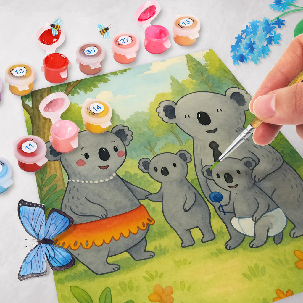 Malen nach Zahlen Koala Familie Design Kreativität, Ausmalbild, Kunstwerk, Künstler, Malen, Baseln, DIY, Malen nach Zahlen, Bastelidee, Familie, Vatertag, Muttertag, Bruder, Schwester, Mama, Papa, Oma, Opa, Kinder, Koalas, Family, Geschwister, Koala, Familienleben