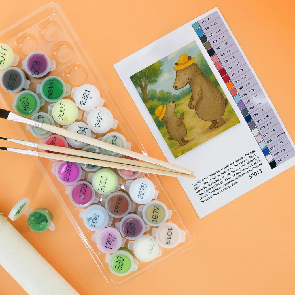 Malowanie według numerów Niedźwiedzie z kapeluszami Design Rodzina, Dzień Ojca, Dzień Matki, brat, siostra, mama, tata, babcia, dziadek