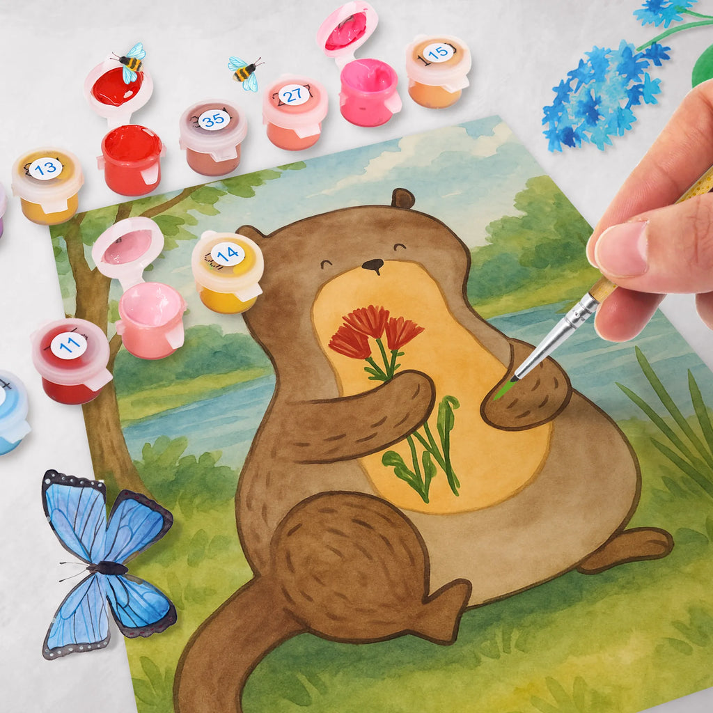 Paint by Numbers otter Bunch of flowers Design otter, marten, sea otter, European otter, water mammal, aquatic animal, baby otter, predator, water, otter gifts, animal lover, gift ideas for animal lovers, animal, mammal, water animal, gifts for people in love, Otter Sea Otter Lake Otter