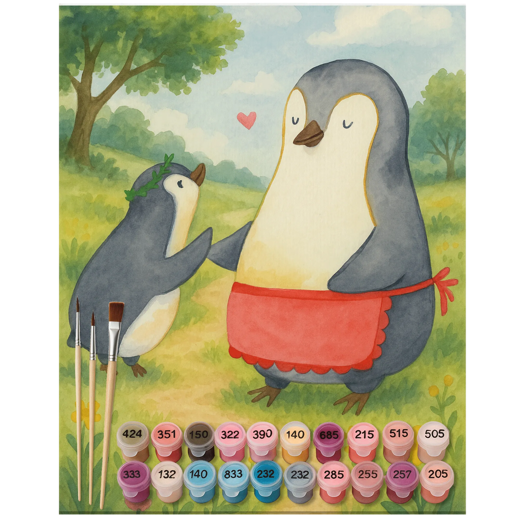 Malen nach Zahlen Pinguin mit Kind Design Kreativität, Malen nach Zahlen, Bastelidee, Ausmalbild, Malen, Kunstwerk, DIY, Baseln, Künstler, Familie, Vatertag, Muttertag, Bruder, Schwester, Mama, Papa, Oma, Opa, Mutti, Geschenk, Geburststag, Mami, Mutter