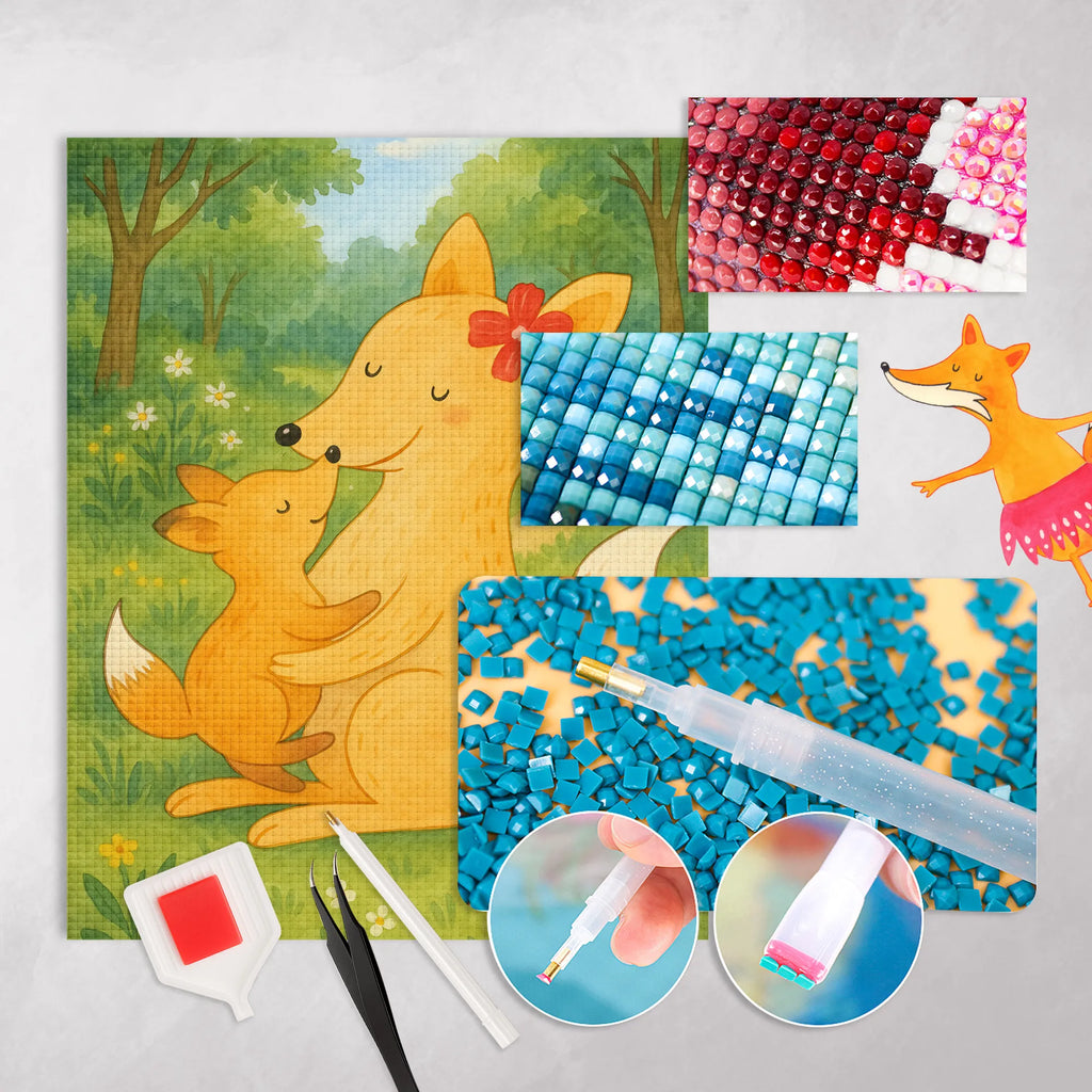 Diamond Painting Fox mummy Design Family, Father's Day, Mother's Day, brother, sister, Mom, Dad, mother, favourite daughter, present, daughter, mom, best daughter