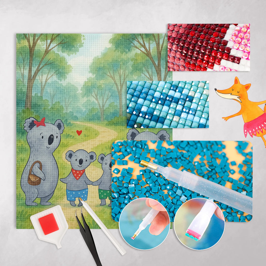 Diamond Painting Koala family with two kids Design Family, Father's Day, Mother's Day, brother, sister, Mom, Dad, koala bear, koala, family life, best family, family, family time, favourite family, koala family