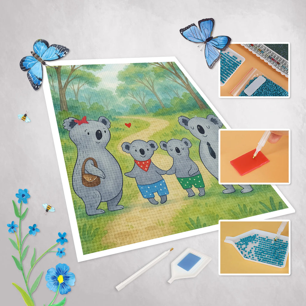 Diamond Painting Koala family with two kids Design Family, Father's Day, Mother's Day, brother, sister, Mom, Dad, koala bear, koala, family life, best family, family, family time, favourite family, koala family
