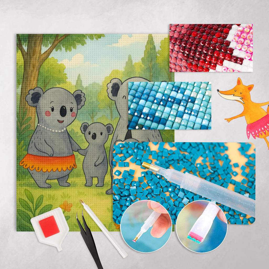 Obraz diamentowy Rodzina koali Design Rodzina, Dzień Ojca, Dzień Matki, brat, siostra, mama, tata, babcia, dziadek