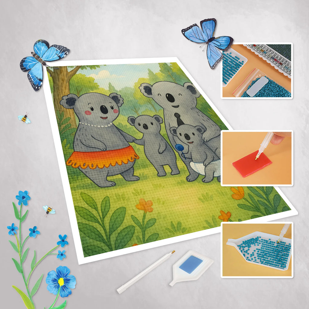 Obraz diamentowy Rodzina koali Design Rodzina, Dzień Ojca, Dzień Matki, brat, siostra, mama, tata, babcia, dziadek