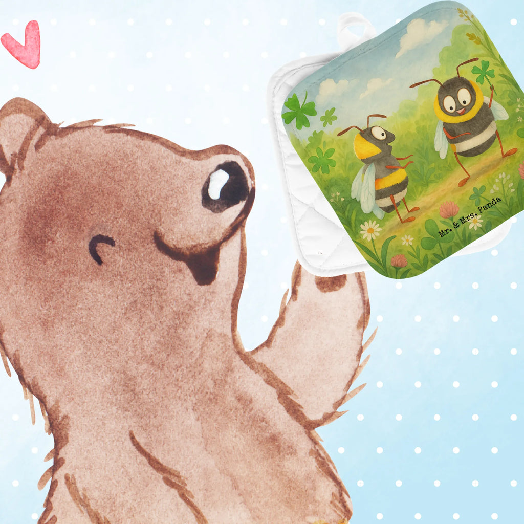 2-elementowy zestaw podkładek pod garnki Trzmiele koniczyna Design Topflappen, Topfuntersetzer, Ofenhandschuh, Topflappen Set, Topflappen lustig, Topflappen mit Spruch, Ofenhandschuhe, Topfhandschuhe, Topfhandschuh, Topflappenset, Topflappen 2er Set, Schöne Topflappen, Tiermotive, Gute Laune, lustige Sprüche, Tiere, Hummel, Biene, Spruch positiv, Biene Deko, Spruch schön, glücklich sein, glücklich werden, Spruch fröhlich