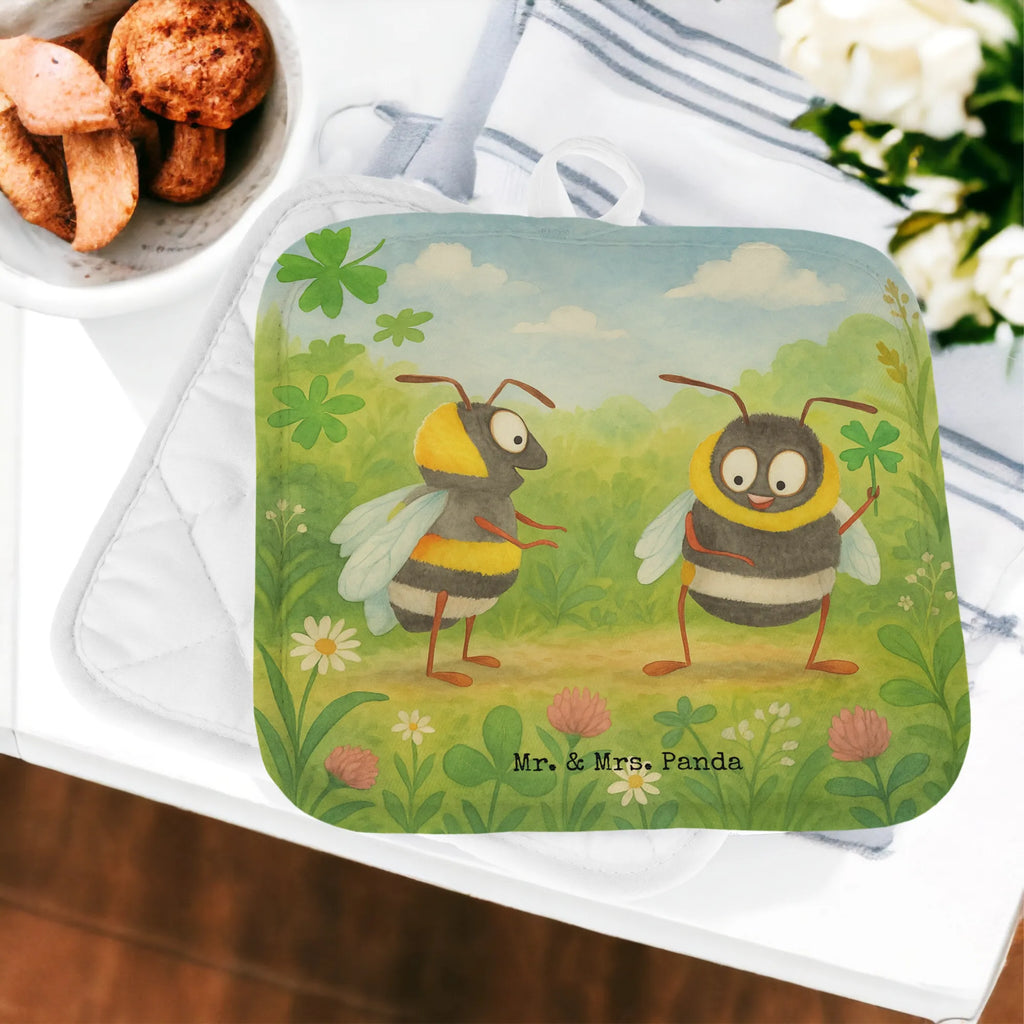 2-elementowy zestaw podkładek pod garnki Trzmiele koniczyna Design Topflappen, Topfuntersetzer, Ofenhandschuh, Topflappen Set, Topflappen lustig, Topflappen mit Spruch, Ofenhandschuhe, Topfhandschuhe, Topfhandschuh, Topflappenset, Topflappen 2er Set, Schöne Topflappen, Tiermotive, Gute Laune, lustige Sprüche, Tiere, Hummel, Biene, Spruch positiv, Biene Deko, Spruch schön, glücklich sein, glücklich werden, Spruch fröhlich