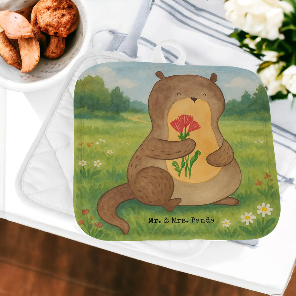 2-elementowy zestaw podkładek pod garnki wydra bukiet kwiatów Design Topflappen, Topfuntersetzer, Ofenhandschuh, Topflappen Set, Topflappen lustig, Topflappen mit Spruch, Ofenhandschuhe, Topfhandschuhe, Topfhandschuh, Topflappenset, Topflappen 2er Set, Schöne Topflappen, Otter, Fischotter, Seeotter, Otter Seeotter See Otter