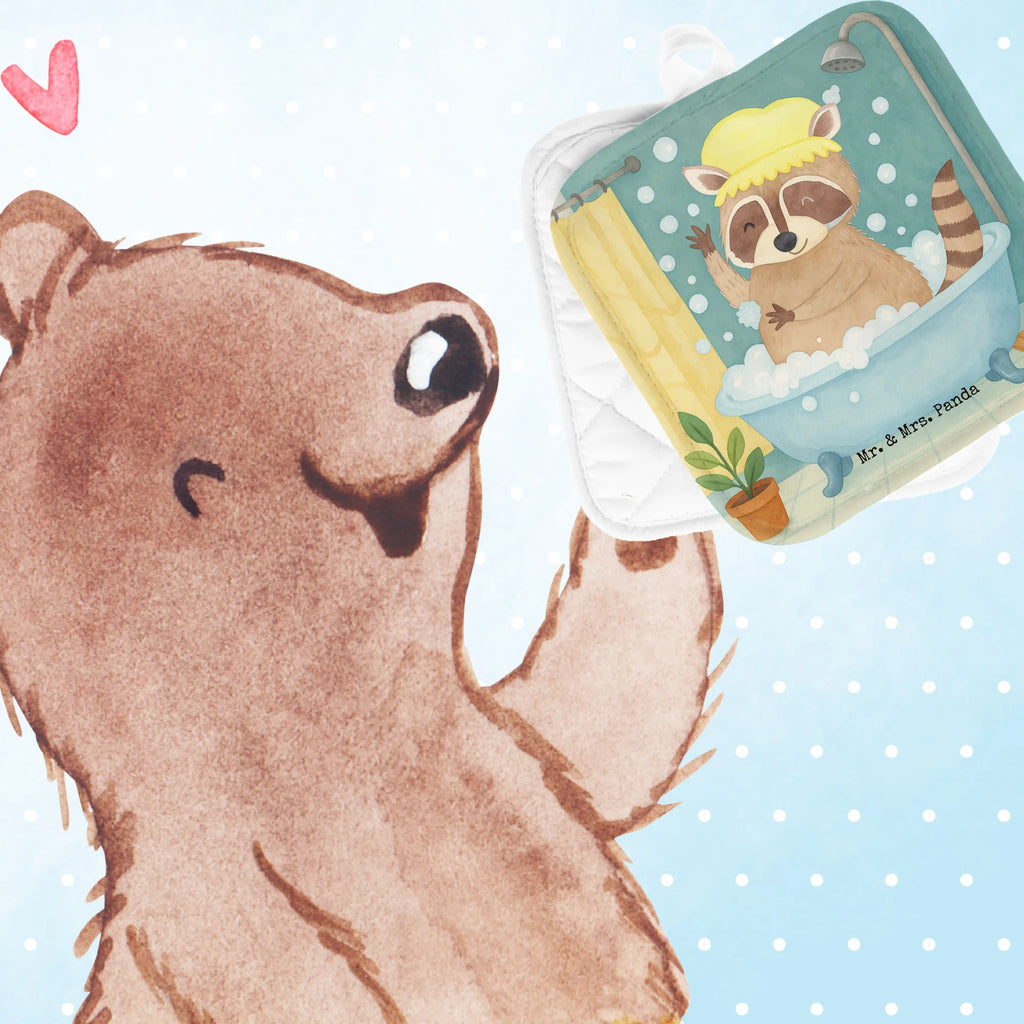 2-elementowy zestaw podkładek pod garnki Szop pracz Design Topflappen, Topfuntersetzer, Ofenhandschuh, Topflappen Set, Topflappen lustig, Topflappen mit Spruch, Ofenhandschuhe, Topfhandschuhe, Topfhandschuh, Topflappenset, Topflappen 2er Set, Schöne Topflappen, Tiermotive, Gute Laune, lustige Sprüche, Tiere, Waschbär, Tagträumen, Plan, Fröhlich, waschen, Seifenblasen