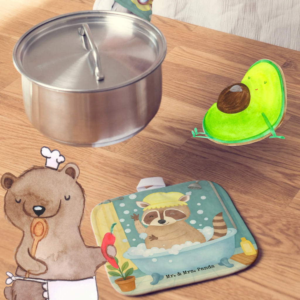 2-elementowy zestaw podkładek pod garnki Szop pracz Design Topflappen, Topfuntersetzer, Ofenhandschuh, Topflappen Set, Topflappen lustig, Topflappen mit Spruch, Ofenhandschuhe, Topfhandschuhe, Topfhandschuh, Topflappenset, Topflappen 2er Set, Schöne Topflappen, Tiermotive, Gute Laune, lustige Sprüche, Tiere, Waschbär, Tagträumen, Plan, Fröhlich, waschen, Seifenblasen