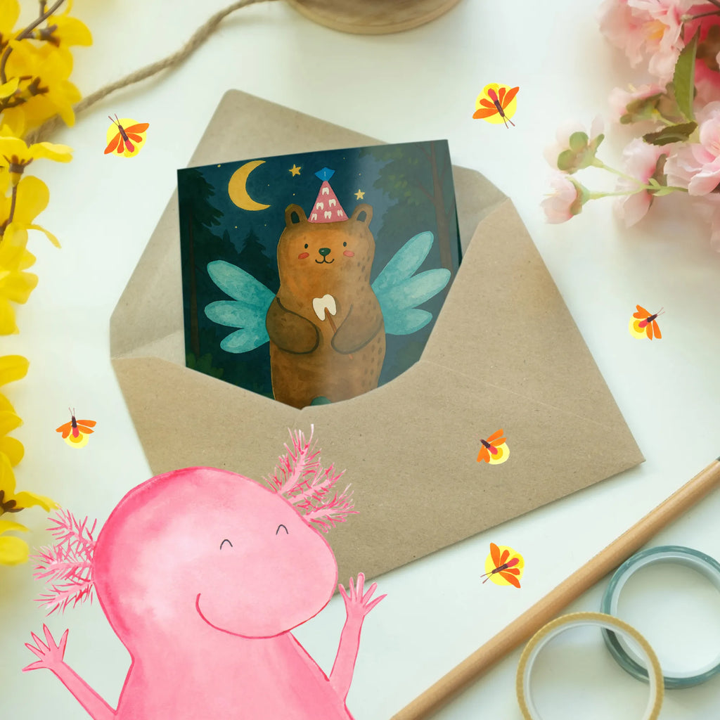 Greetings card bear tooth fairy Design Grußkarte, Klappkarte, Einladungskarte, Glückwunschkarte, Hochzeitskarte, Geburtstagskarte, Karte, Ansichtskarten, Bär, Teddy, Teddybär, Zahnfee, Fee, Milchzahn, Erster Zahn
