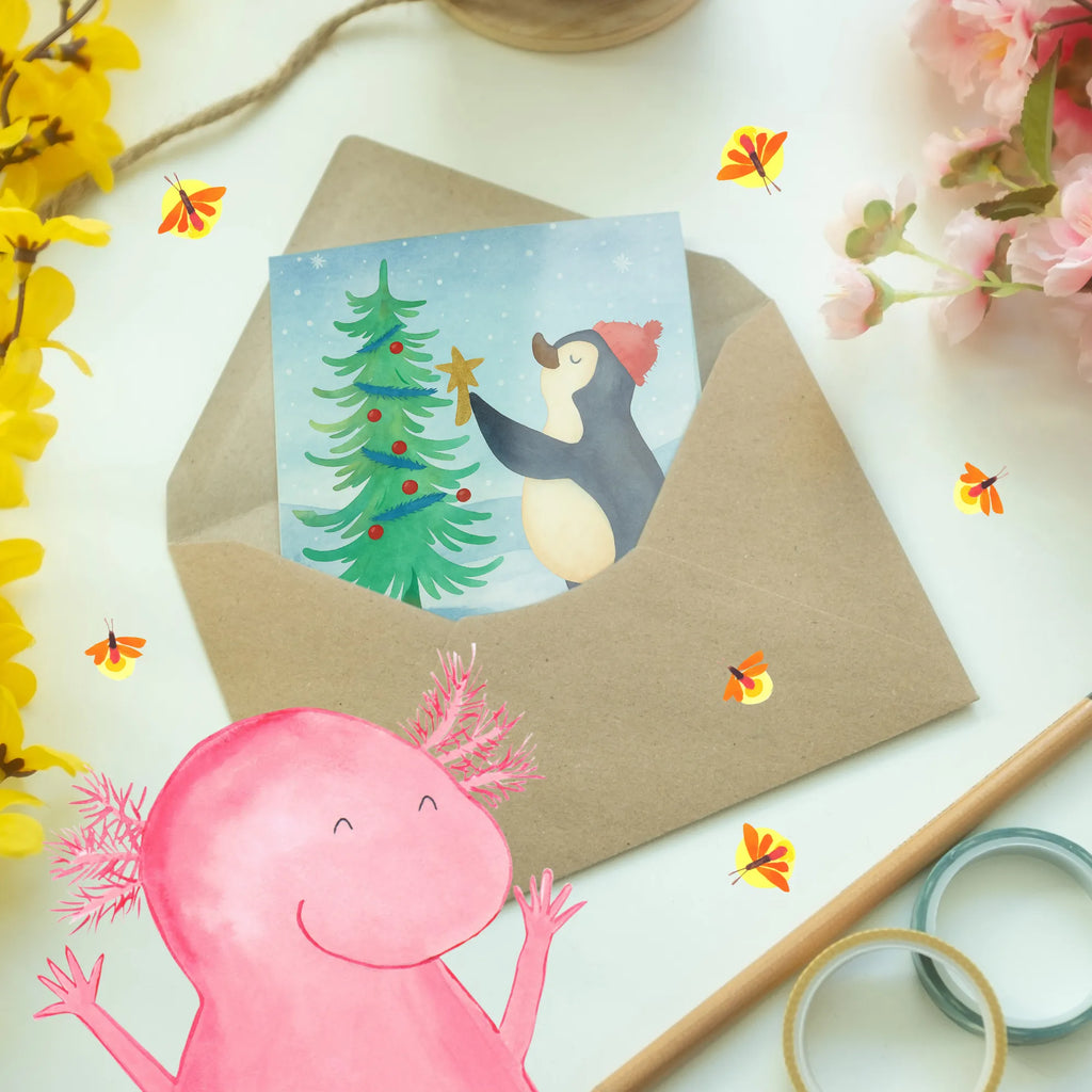 Greetings card penguin Christmas tree Design Ansichtskarten, Einladungskarte, Grußkarte, Hochzeitskarte, Klappkarte, Geburtstagskarte, Karte, Glückwunschkarte, Winter, Weihnachten, Weihnachtsdeko, Nikolaus, Advent, Heiligabend, Wintermotiv, Pinguin